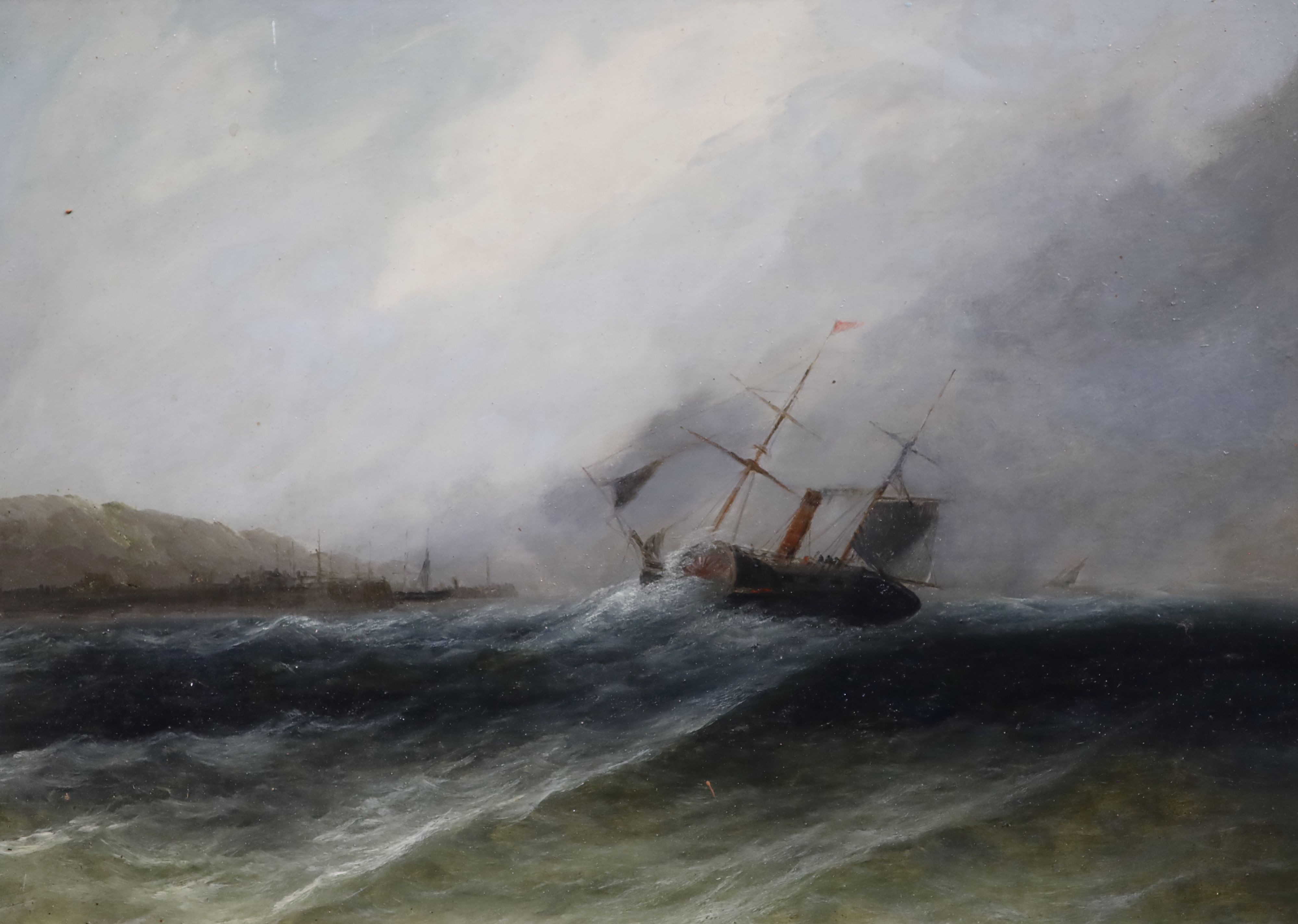19th century English School , Fishing boats and other shipping off the coast, set of four oils on mill board, 24 x 34cm